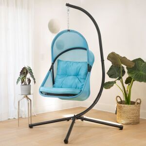 Barton Hanging Chair Egg Chair with Canopy and Cushion for Indoor/Outdoor Basket Lounge Collapsible Egg Chair Seat, Aqua