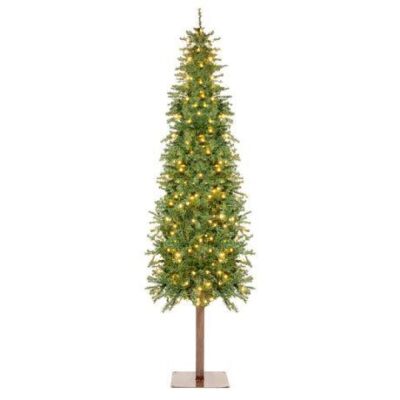 6' Pre-Lit Artificial Alpine Slim Pencil Christmas Tree w/ LED Lights, Stand