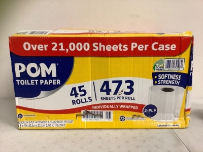 Box of POM Toilet Paper, 45 Rolls, Appears New