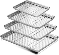E-far Stainless Steel Rimmed Baking Pans w/ Cooling Rack, Non Toxic & Healthy, Rust Free & Dishwasher Safe, (8) Pieces, (4)&nbsp;Pans + (4) Racks), (4) Pan Sizes
