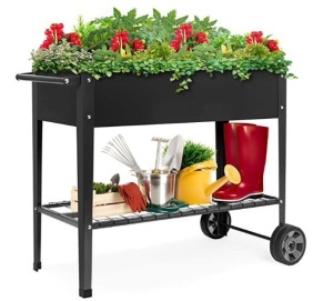 Elevated Mobile Raised Ergonomic Metal Planter Garden Bed, New