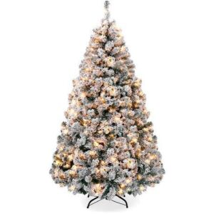 6' Pre-Lit Snow Flocked Artificial Pine Christmas Tree w/ Warm White Lights