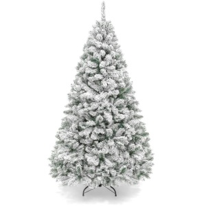 Premium Snow Flocked Artificial Pine Christmas Tree w/ Foldable Metal Base - 6ft
