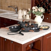 Kitchen Academy 12 Piece Nonstick Granite-Coated Cookware Set Suitable for All Stove Including Induction - Wooden Soft Touch Handle, Dishwasher Safe. New w/ Damaged Box.&nbsp;