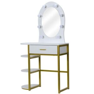 Wood Vanity Dressing Table with Lighted Mirror 