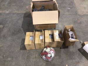 Lot of Fake Flower Arrangement Bouquets and Crystal Flower Stands