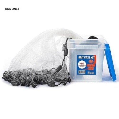 Bassdash Fishing Cast Net 3/8-Inch For Bait Trap With Utility Bucket. Appears New