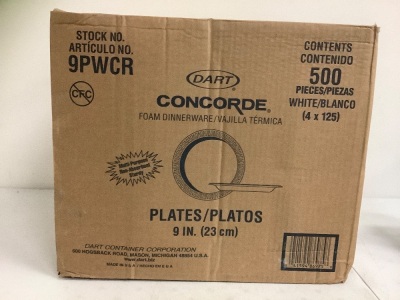 Box of 500 Dart Foam Plates, Appears New