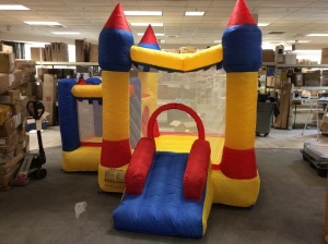 Inflatable Bounce House Castle With Jumper Slide. Includes Blower and Hole Repair Kit. Could Use A Stronger Blower. Appears New. 