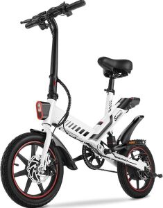 Sailnovo 14" Folding Electric Bicycle with Pedals, Dual Disc Brakes, 18.6mph, Disc Brakes, 36V 10.4Ah Battery