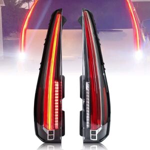 VLAND LED Tail lights Compatible with Cadillac Escalade 2007-2014, 6 Holes with 5 Pins, Red Turn Signal, Clear