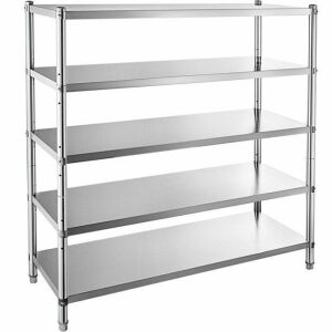 Lot of (2) VEVOR Heavy Duty Stainless Steel 5 Tier Adjustable Shelving Unit 60" x 18.5" 
