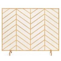 Single Panel Iron Chevron Fireplace Screen w/ Antique Finish - 38x31in