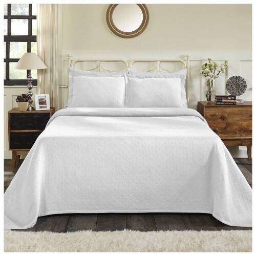 Superior 100% Cotton Basket Weave Bedspread with Shams, All-Season Premium Cotton Matelass&eacute; Jacquard Bedding, Quilted-look.&nbsp;King, White. Appears New