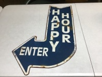Vintage Metal "Happy Hour" Arrow Signage. Appears New