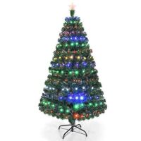 Costway 6' Pre-Lit Christmas Tree Fiber Optic Multicolor LED Lights and Stand