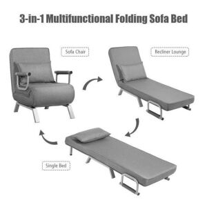 Costway Folding 5 Position Convertible Sleeper Bed Armchair Lounge Couch w/ Pillow 