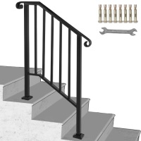 VEVOR Handrail Picket #2 Fits 2 or 3 Steps Outdoor Stair Rail Wrought Iron Handrail, Matte Black. New
