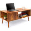 Wooden Mid-Century Modern Coffee Accent Table w/ Open Storage Shelf