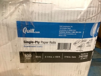 Box of Quill Single Ply Paper Rolls, Appears new