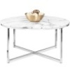Round Coffee Table w/ Faux Marble Top, Metal Frame - 36in