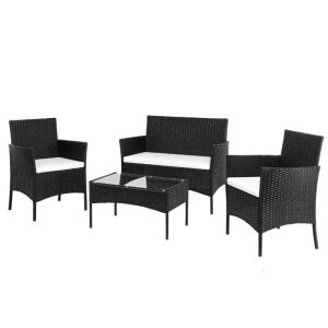 4PCS Outdoor Patio Conversation Set PE Rattan with Cushions