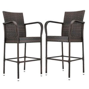 Set of 2 Rattan Patio Bar Stools