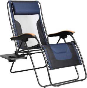 PORTAL Oversized Mesh Back Zero Gravity Reclining Patio Chair, XL Padded Seat with Adjustable Pillows and Cup Holder 