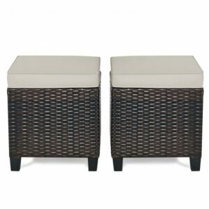 2 Pcs Patio Rattan Ottoman Cushioned Seat Foot Rest