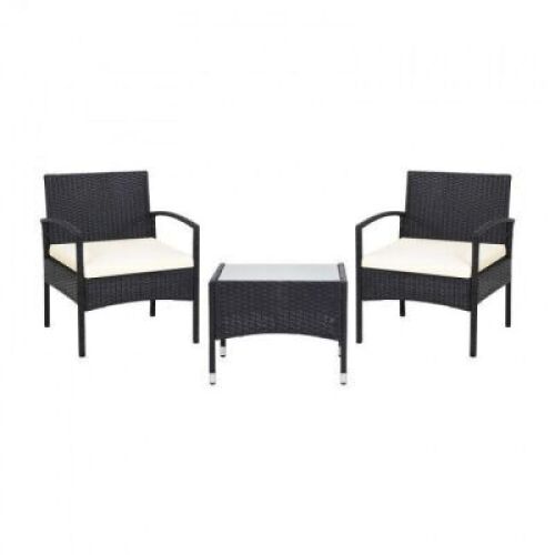 3 Pieces Patio Wicker Rattan Furniture Set with Cushions