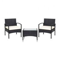 3 Pieces Patio Wicker Rattan Furniture Set with Cushions