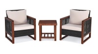 Costway 3-Pieces Wood Patio Conversation Set with Beige Cushions&nbsp;