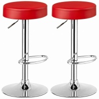 Set of 2 Red Backless Steel Height Adjustable Swivel Bar Stool with PU Leather Seat&nbsp;