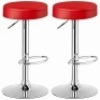 Set of 2 Red Backless Steel Height Adjustable Swivel Bar Stool with PU Leather Seat&nbsp;