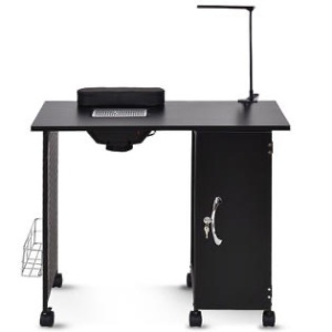 Costway Manicure Nail Table Station Black Steel Frame with Equipment Drawer