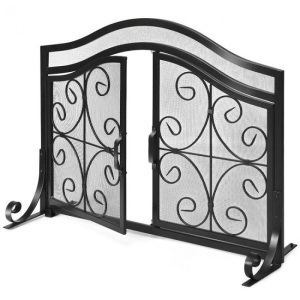 Fireplace Screen with Hinged Magnetic Two-doors Flat Guard  