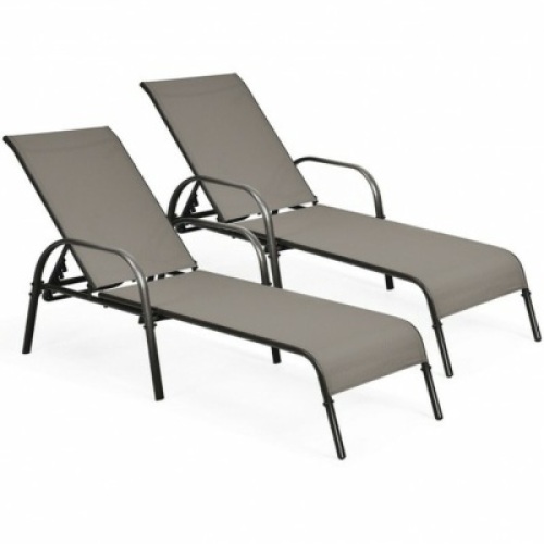 2 Piece Outdoor Patio Lounge Chair Chaise Fabric with Adjustable Reclining Armrest&nbsp;