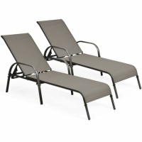 2 Piece Outdoor Patio Lounge Chair Chaise Fabric with Adjustable Reclining Armrest&nbsp;