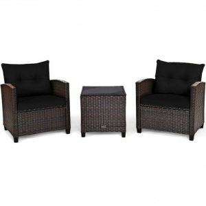 Costway 3 Piece Patio Rattan Cushioned Conversation Set - Unsure if Hardware Complete 