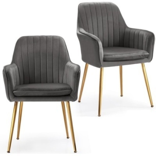 Costway Set of 2 Velvet Dining Chairs Mid-Back Leisure Armchair w/ Gold Legs, Gray&nbsp;