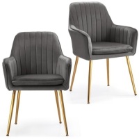 Costway Set of 2 Velvet Dining Chairs Mid-Back Leisure Armchair w/ Gold Legs, Gray&nbsp;