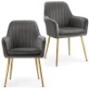 Costway Set of 2 Velvet Dining Chairs Mid-Back Leisure Armchair w/ Gold Legs, Gray&nbsp;