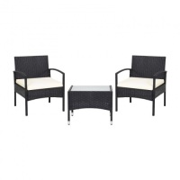 3 Pieces Patio Wicker Rattan Furniture Set with Cushion