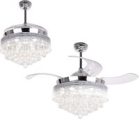 Crystal Chandelier Ceiling Fan with Retractable Blades, 4000K Cool White Lights, 46 Inch, Chrome