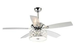 Huber 52 in. Indoor Chrome Downrod Mount Crystal Chandelier Ceiling Fan With Light and Remote Control