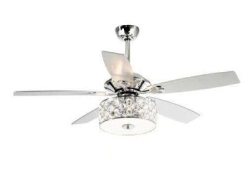 Huber 52 in. Indoor Chrome Downrod Mount Crystal Chandelier Ceiling Fan With Light and Remote Control