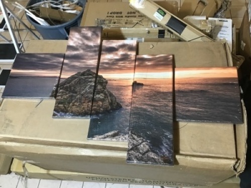 Ocean Sun in the Horizon (5) Panel&nbsp;Canvas Wall Art, Ready to Hang, 1" Deep, Waterproof, Large.&nbsp;