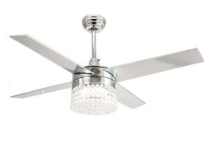 Marchand 48 in. Indoor Chrome Downrod Mount Crystal Chandelier Ceiling Fan With Light and Remote Control