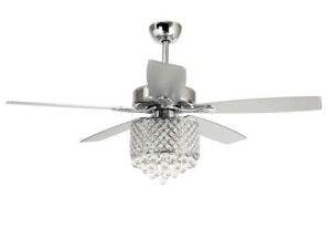Deido 52 in. Indoor Chrome Downrod Mount Crystal Chandelier Ceiling Fan With Light and Remote Control