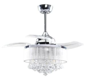 Broxburne 36 in. Indoor Chrome Downrod Mount Retractable Crystal Chandelier Ceiling Fan with Light and Remote Control